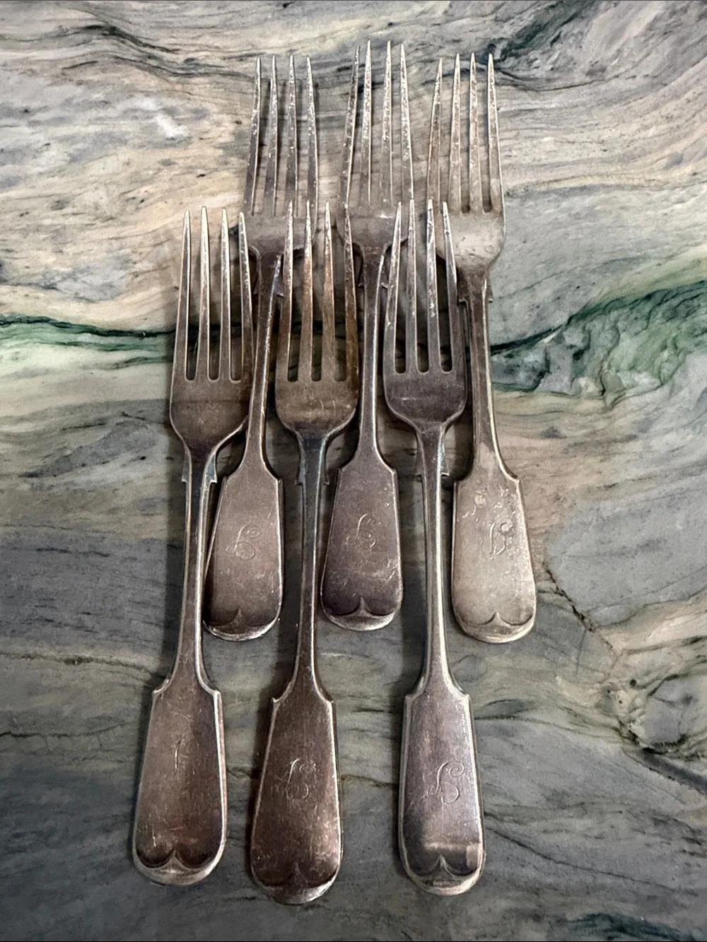 Monogrammed Silver-Tone Dinner Forks - Set of 6